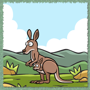 Gif animé, un kangourou et son petit couché