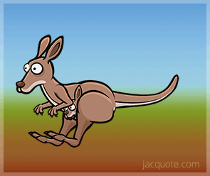 Gif animé, un kangourou se déplace en sautant avec son petit