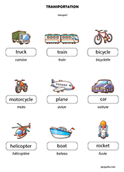 Fiche à imprimer, exercice, vocabulaire anglais sur le thème des moyens de transport
